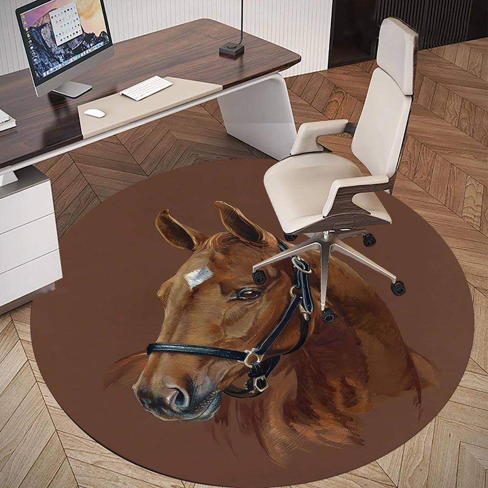 1 Stück Rundteppich mit Pferdekopfmuster für das Büro, Rundteppich unter dem Stuhl für Wohnzimmer, Schlafzimmer, Badezimmer Dekoration Teppich 091858