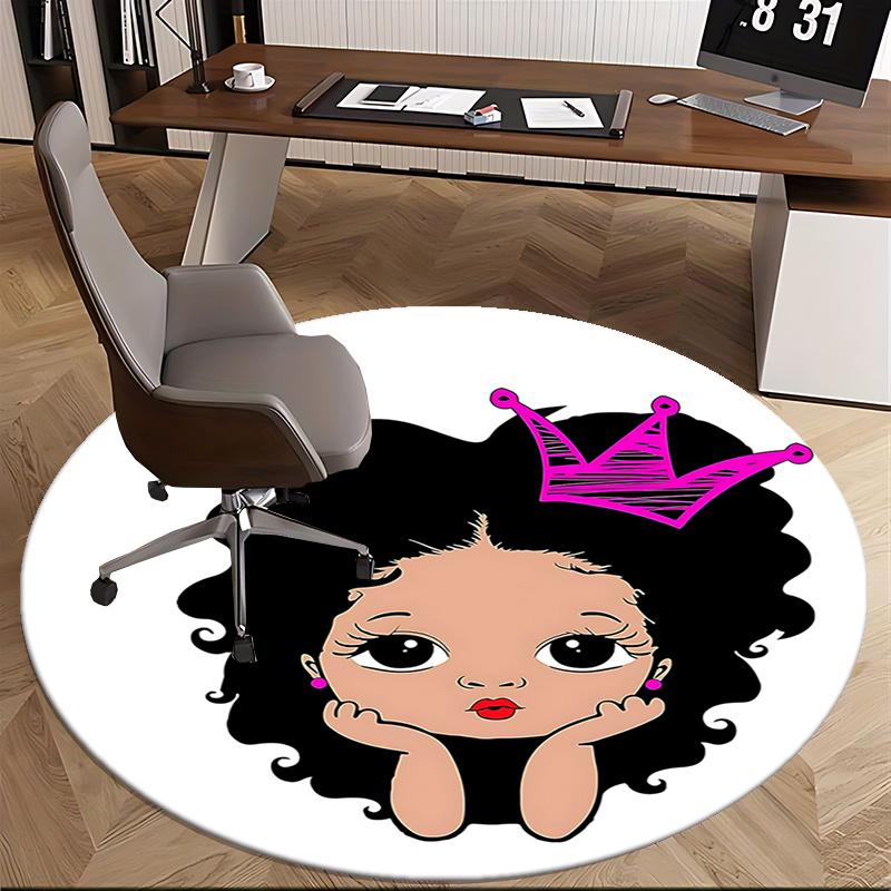 Pink Crown Afro Girl Chair Mat - Round Carpet for Home Decor, Sofa Rug, Office Mat, Gift for All Rooms0512b