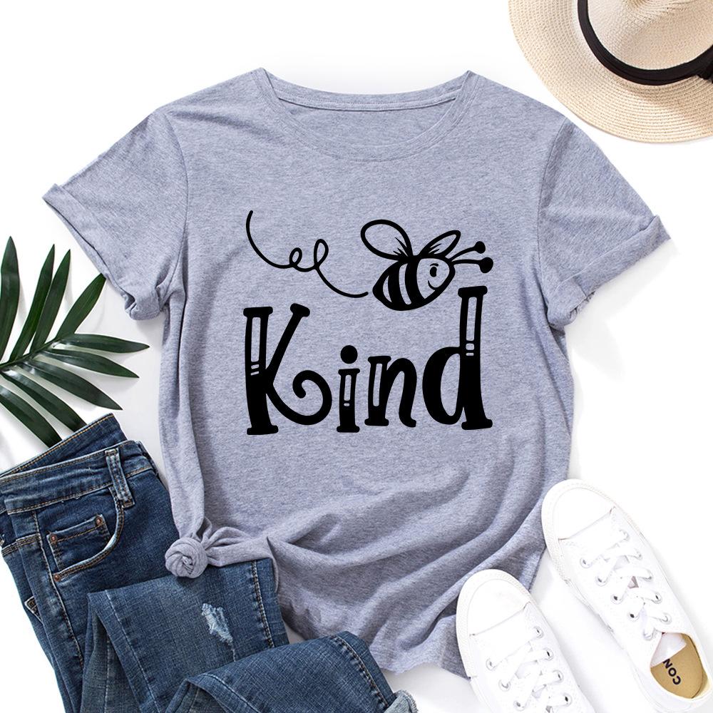 Bee Kind Pattern Cotton T-Shirt Short Sleeve Round Neck Women 2d Print Tops
