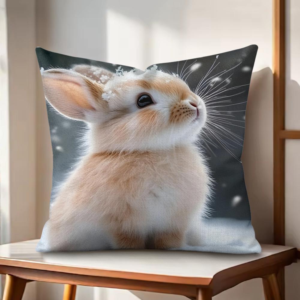 Cute Rabbit Cushion Cover Natural Linen Organic Fabric DoubleSided Printing Couch Pillow Covers Home Decor