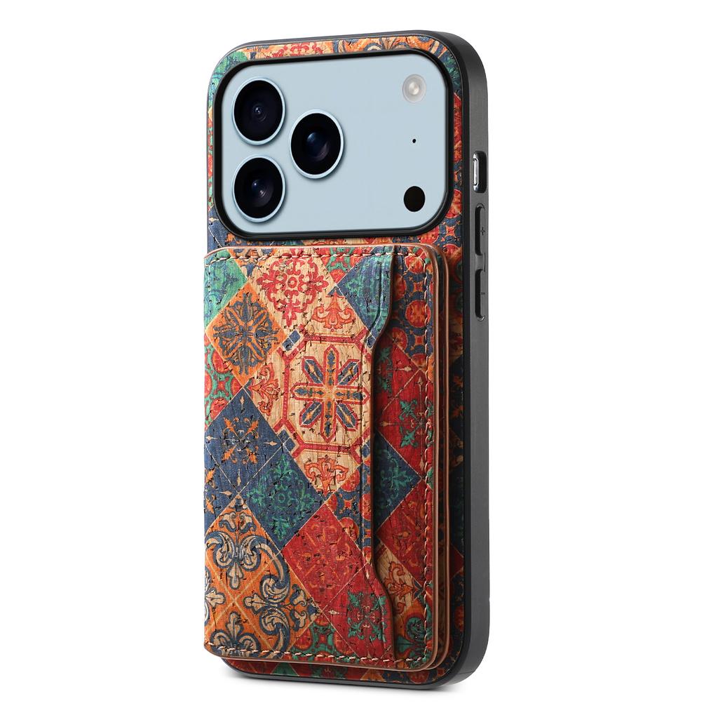 For iPhone 17 Pro Case Flower Print Leather + PC + TPU Cover with Card Holder Kickstand