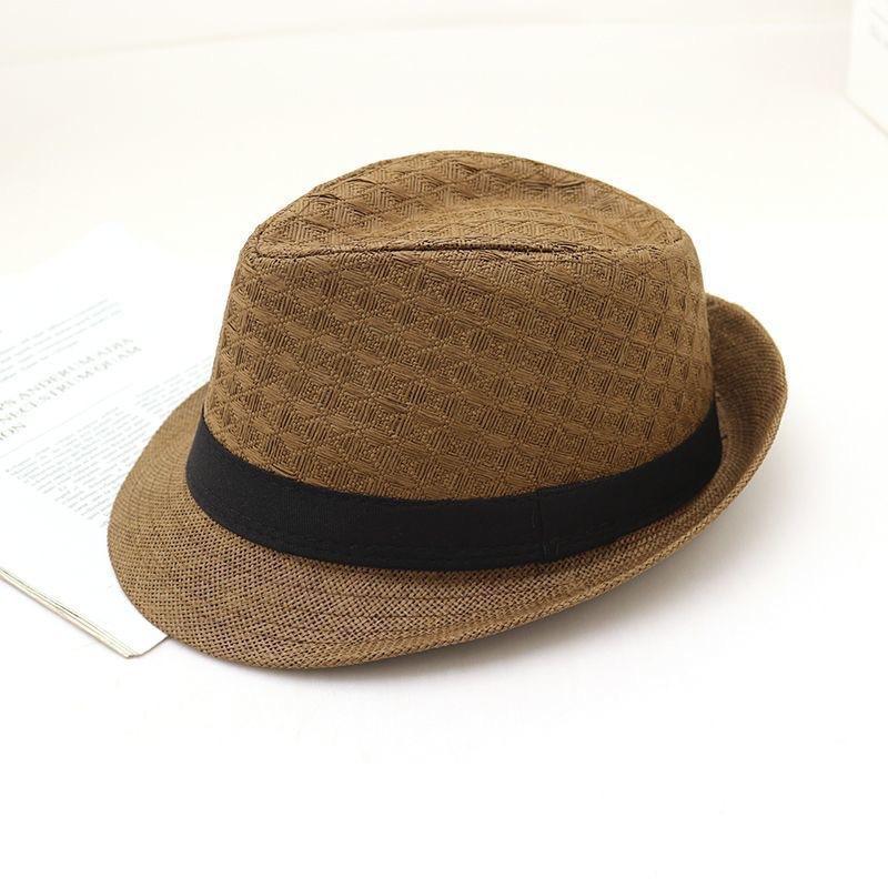 Summer Straw Rhombus Jazz Hat Outdoor Sun Hat Middle-aged and Elderly Travel Leisure Sun Hat Gentleman's Top Hat