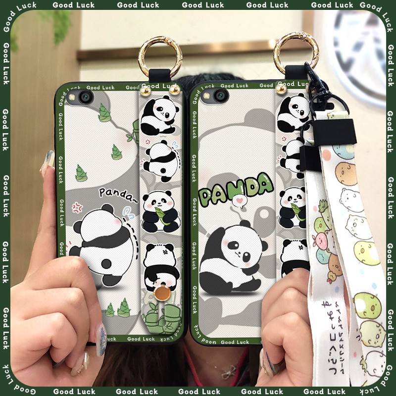 Durable Panda Phone Case For Xiaomi Redmi GO Anti-dust Cute Anti-knock Protective Lanyard Wristband Cartoon Phone Holder