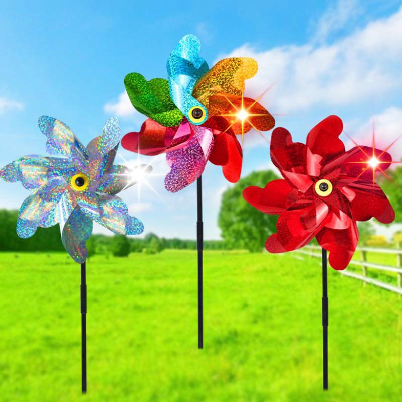 2Pcs Bird Repellent Windmill Practical 7 Leaves Diy Birds Deterrent Windmill Creative Outdoor Garden Lawn Yard Decoration