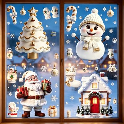 Weihnachts Statische Fensteraufkleber Schneemann Geschenkbox Weihnachtsbaum Schneehaus Glasaufkleber Festliche Wohnkultur Aufkleber