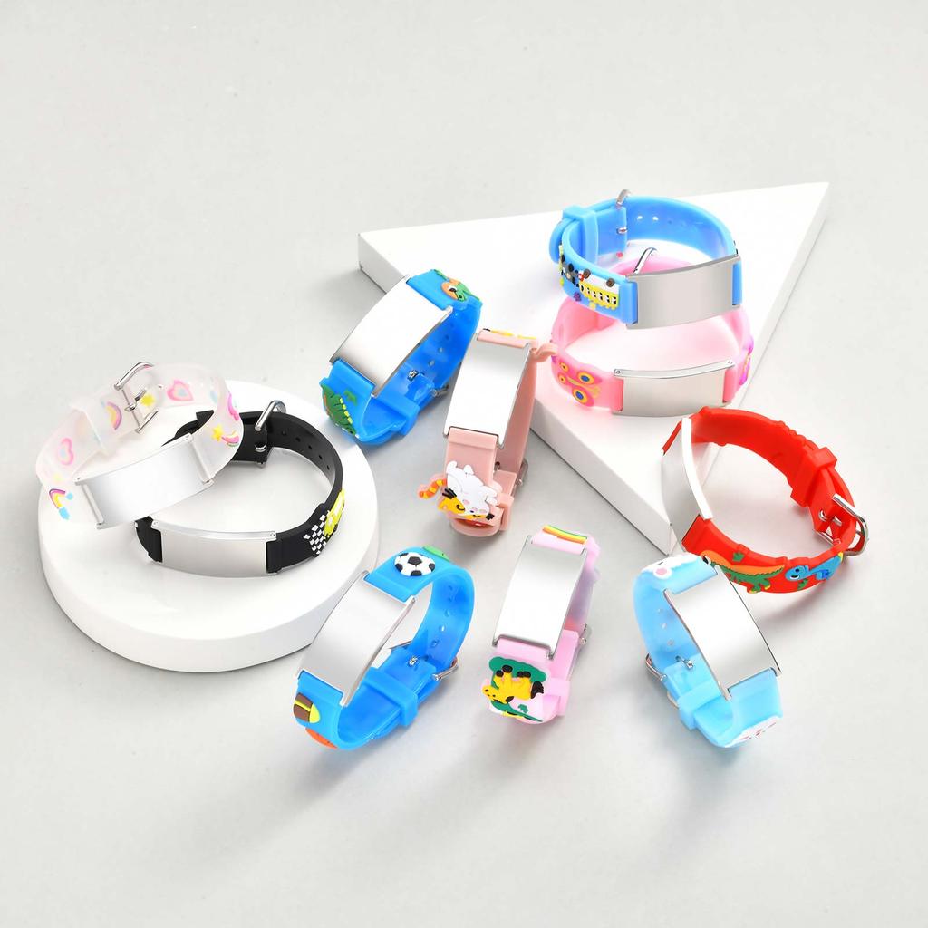Children's Free Custom Bracelet,Personalized Name Date Medical Bend Brand,Cute Animal Silicone Strap Bracelets Anniversary Gifts