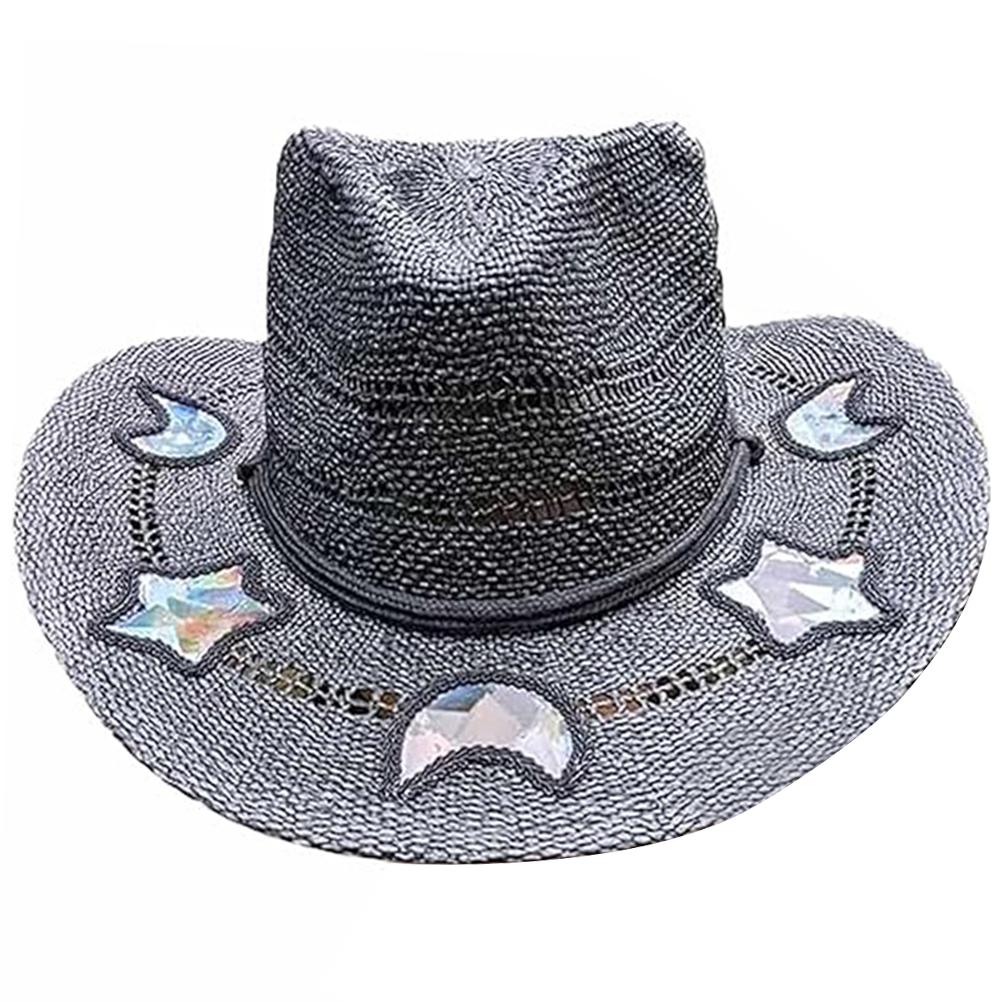 Straw Western Cowboy Hats for Women Girls Star/Moon Shapeable Cowgirl Hat Summer Outdoor Beach Sun Hat Vintage Jazz Hat