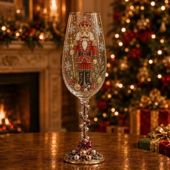 Regalo Stagionale Invernale Schiaccianoci di Natale Bicchiere da Champagne, 350ml Bicchiere Decorativo Vino Festivo Dipinto a Mano per Bicchieri Tavola Festiva E