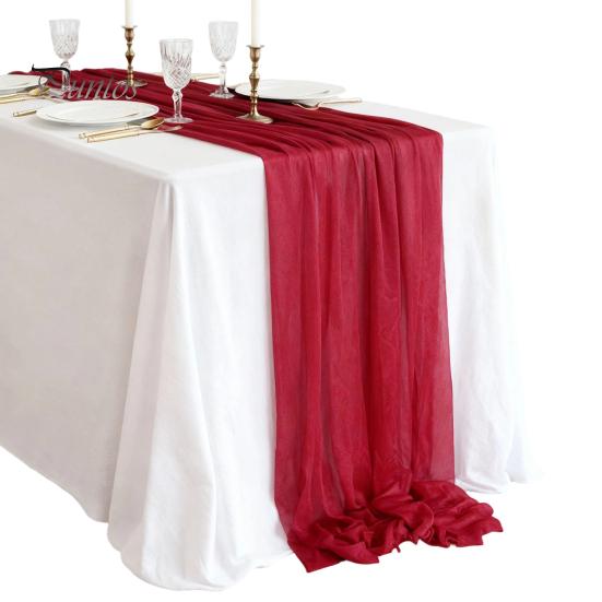 Heat Resistant Table Runner Sheer Flowing Runner, Chiffon Wedding Elegant Solid Color Durable for Dining Home Bridal Shower Party Decor Decorative