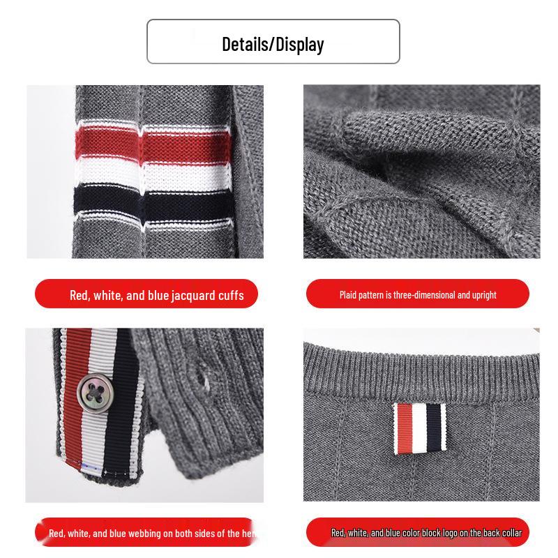 Men's Autumn 2025 Korean Style Striped Wool Cardigan Sweater