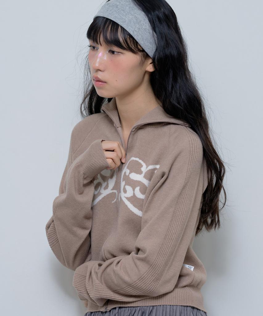 FANCY CLUB Raglan Symbol Knit Zip-Up (Mocha)_F24Za962