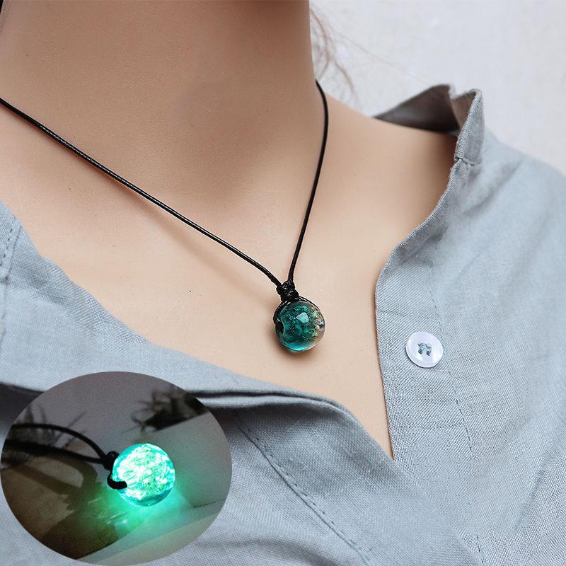 Retro Luminous Pendant & Round Bead Necklace