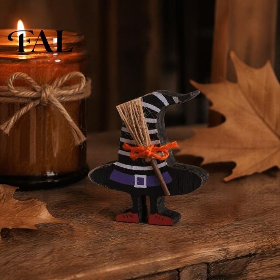 Halloween Home Decor Wooden Table Sign, Cute Ghost Witch Hat Bat Freestanding Tiered Tray Decorations Ornament, Rustic Farmhouse Tabletop Block