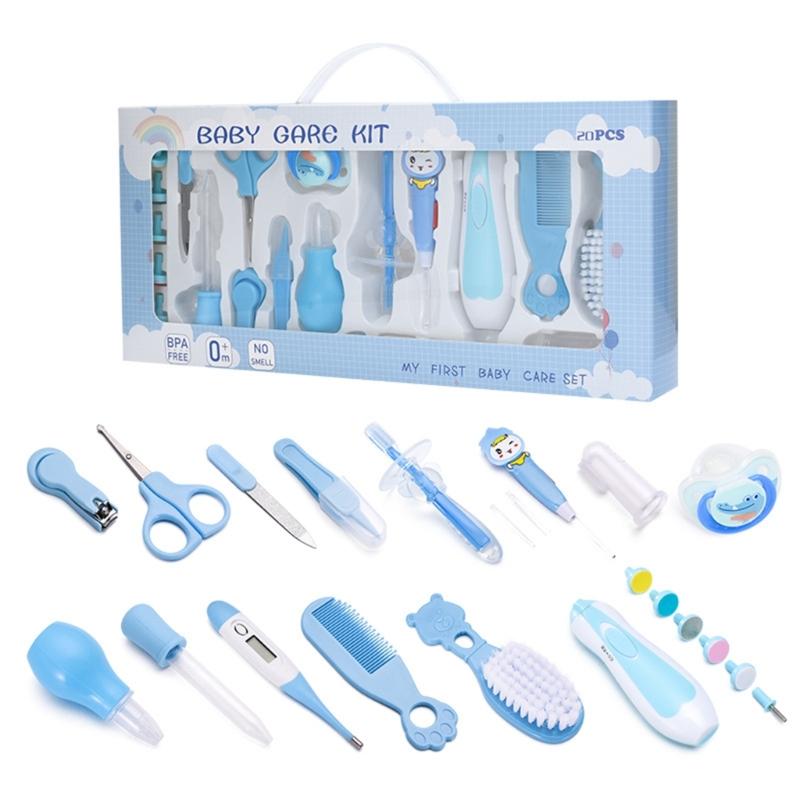 

20-in-1 Infant Healthcare and Grooming Kit, Baby Eletric Nails File Set Soft Brush Great Gift for Baby Showers and Party синій