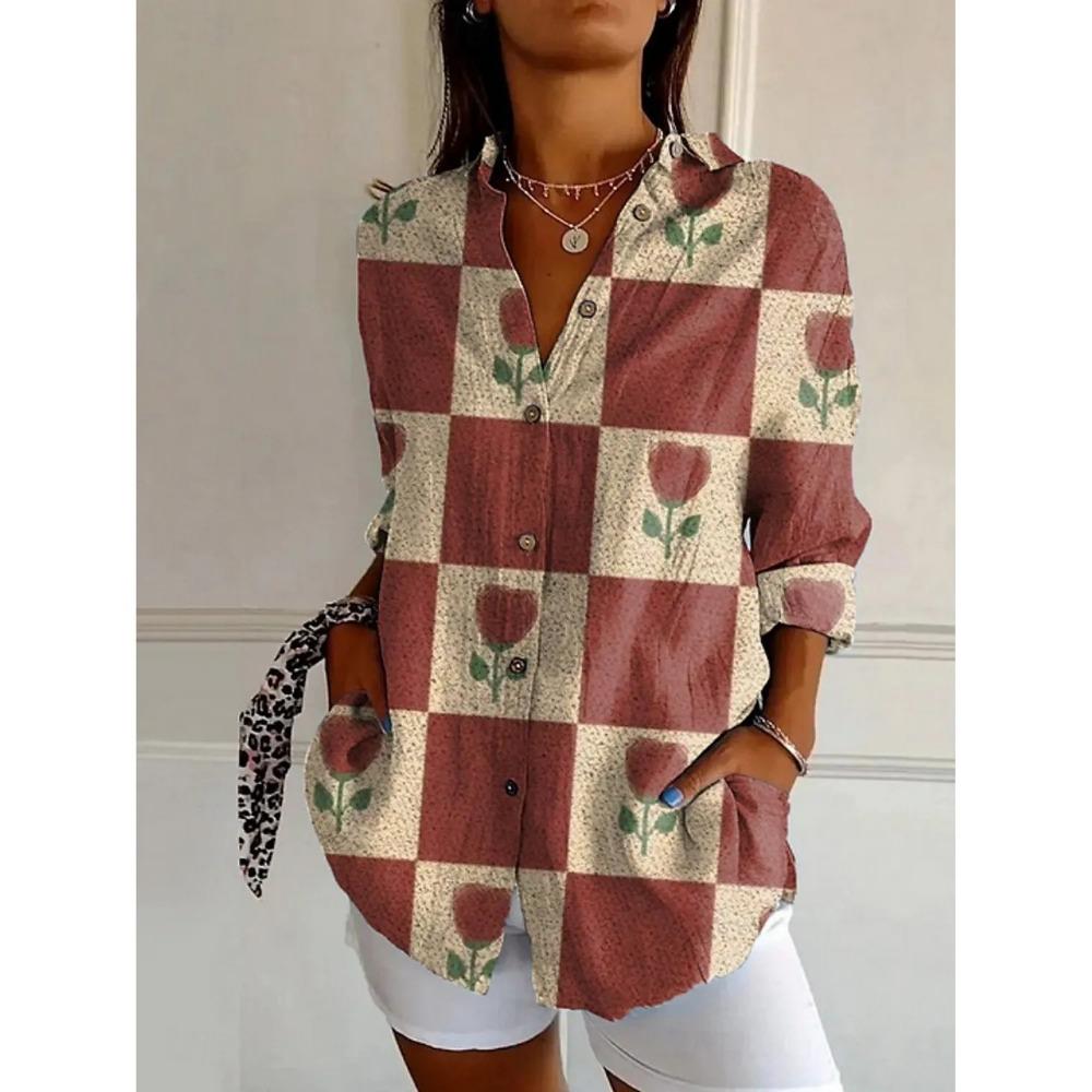 Women s Shirts Floral Active Stylish Buttons Blouse Lapel Neck Blouse Womens Long Sleeve Shirts Womens Clothing Female Clothing S