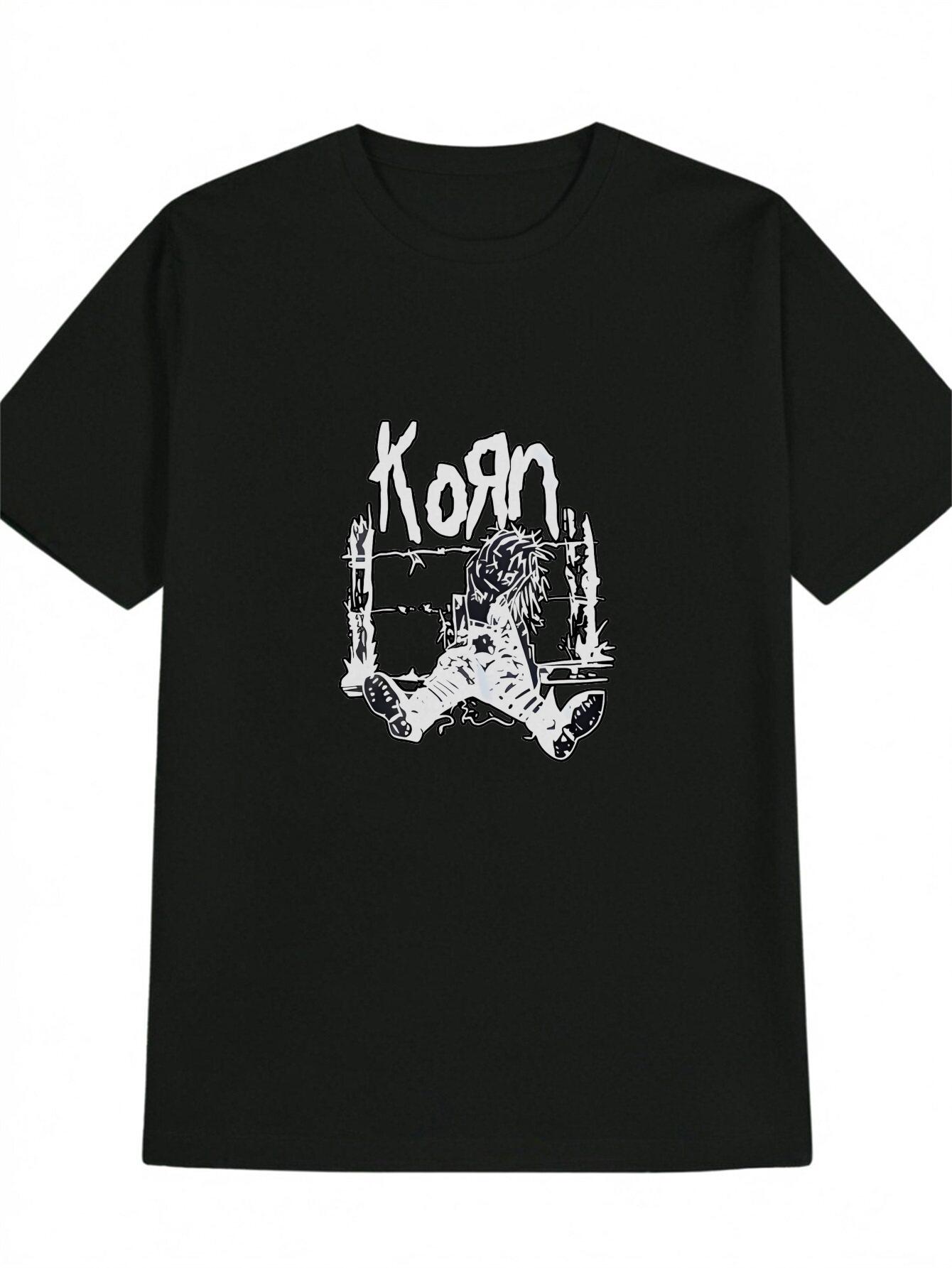Casual Crew Neck T-shirt with KORN Graphic Print - Korn Character Design XXL