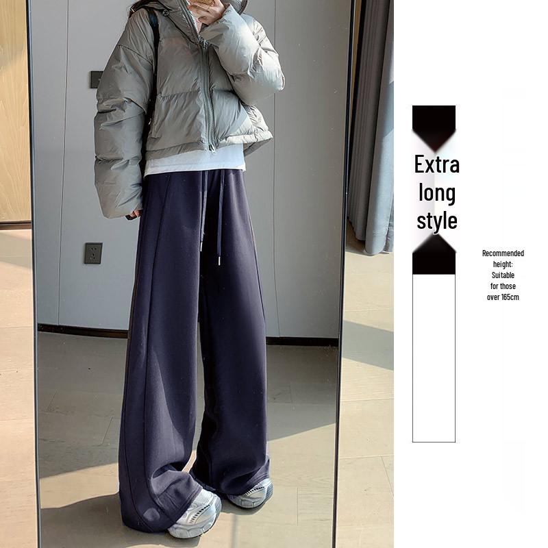 Women's Off-White High-Waisted Wool Wide-Leg Pants - Autumn/Winter 2025, Warm Slimming Floor-Length Casual Trousers