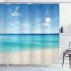 Tropical Palm Trees On Island Ocean Beach Through White Wooden Windows Shower Curtain Waterproof Fabric Bathroom Decor With Hook