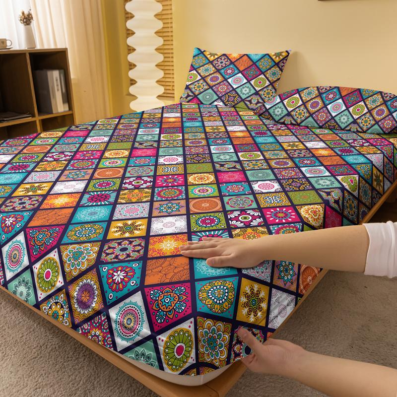 1 Cearșaf de pat mat cu model boem, Cuvertură de pat imprimată pentru dormitor, Lenjerie de pat (Excluzând fetele de pernă)