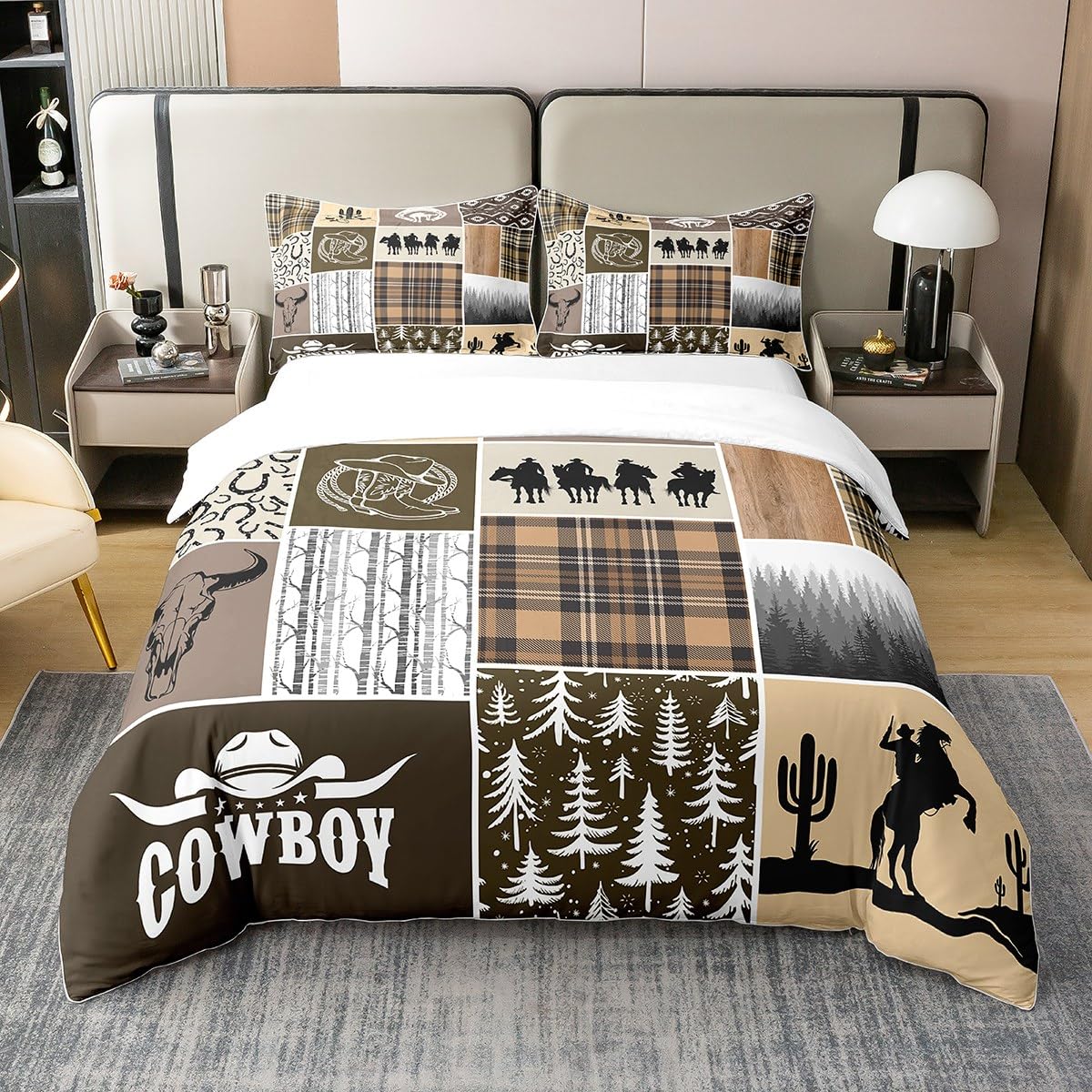 

Brown Cow Print Comforter Set Queen King Size Farmhouse Cow Bedding with 2 Pillowcases EU single(135x200cm)