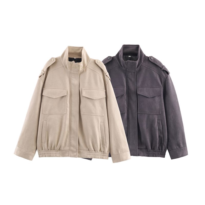 Za Autumn and Winter New Arrivals Women's Clothing Zr European and American Style Fashionable Versatile Lapel Long-Sleeve Suede Loose Jacket Coat