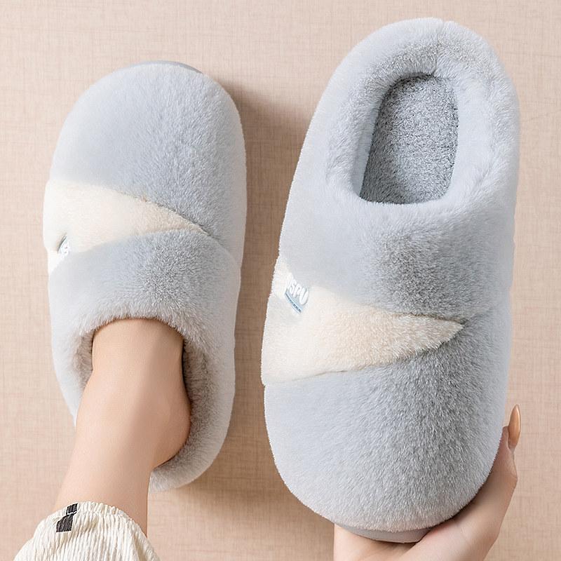 Cotton slippers women's autumn and winter indoor home non-slip thick bottom warm plush women's fluffy slippers
