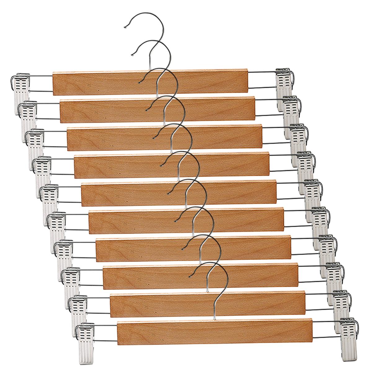 10pcs Solid Wood Pant Hanger With Clips Multi-Functional Clothes Organizer For Underwear Socks Non-Slip Wrinkle-Free Design As picture 6100₽