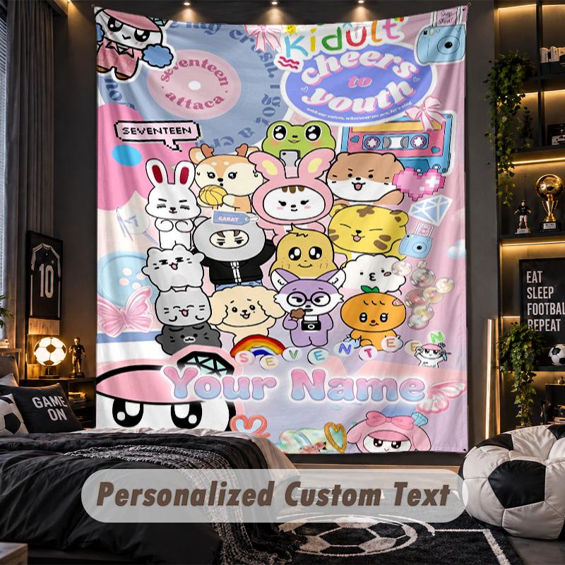Personalized Wall Tapestry,SEVENTEEN Custom Printed Name, Fabric Wall Art For Indoor Room Backdrop