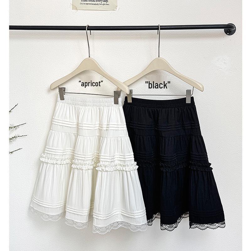 

Petite College-Style White Lace-Trimmed A-Line Skirt with Elastic Waist One Size абрикосовый