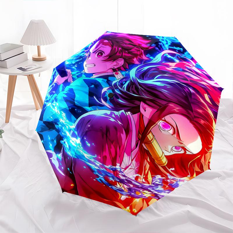 

1pc Two Heroes Clash Demon Slayer Automatic Opening and Closing Umbrella, Lightweight 3-Fold, With Cute Cartoon Characters, Suitable for Home, Outdoor