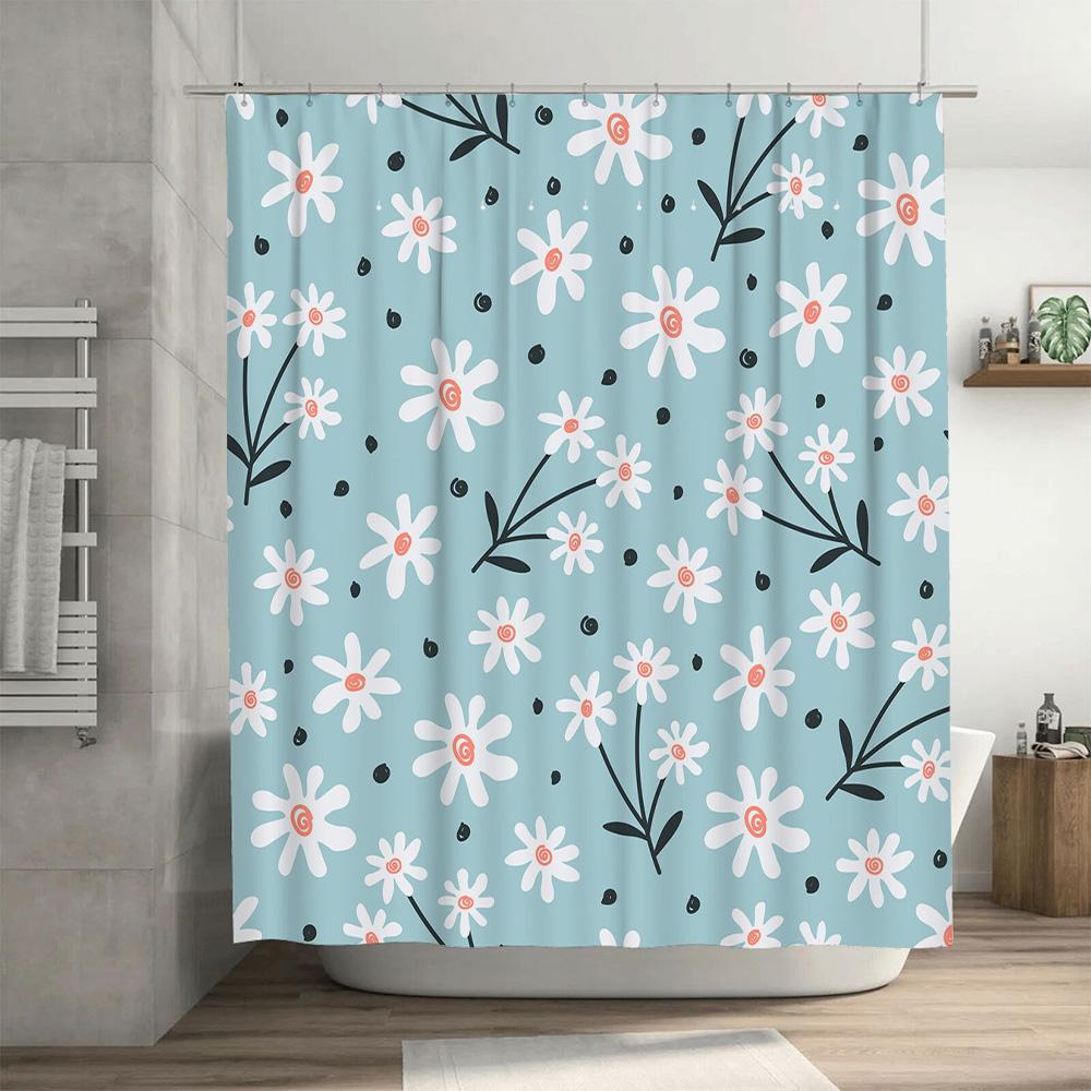 Vibrant Floral Shower Curtain Set for Bathroom Decor Blue and White Flower Pattern Waterproof Fabric with Rod Rings Perfect Gift