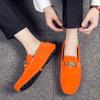 Big Size Penny Loafers Men Casual Fashion Suede Leather Mens Loafer Man Moccasins Slip On Men's Flats Male Driving Shoes Orange
