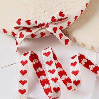 5 Yards/Roll Embroidered Heart Ribbon Handmade Headwear Materials Wedding DIY Craft Ribbon Festive Decorations 16mm