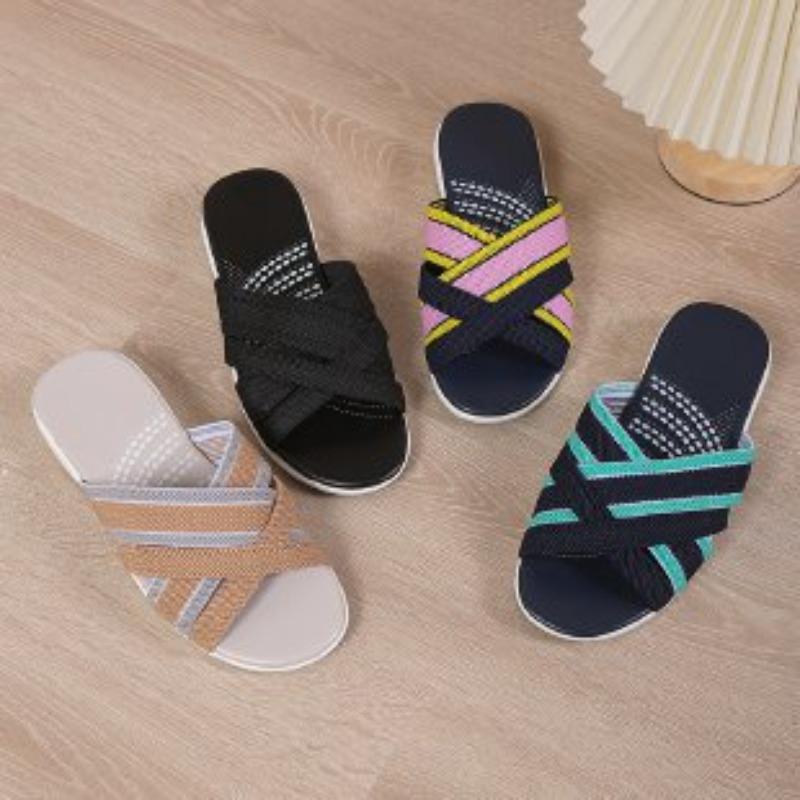 Large Size Slippers New Soft Bottom Outer Wear Thick Bottom Slope Heel Fish Mouth Fly Knitting Cross Sandals Women