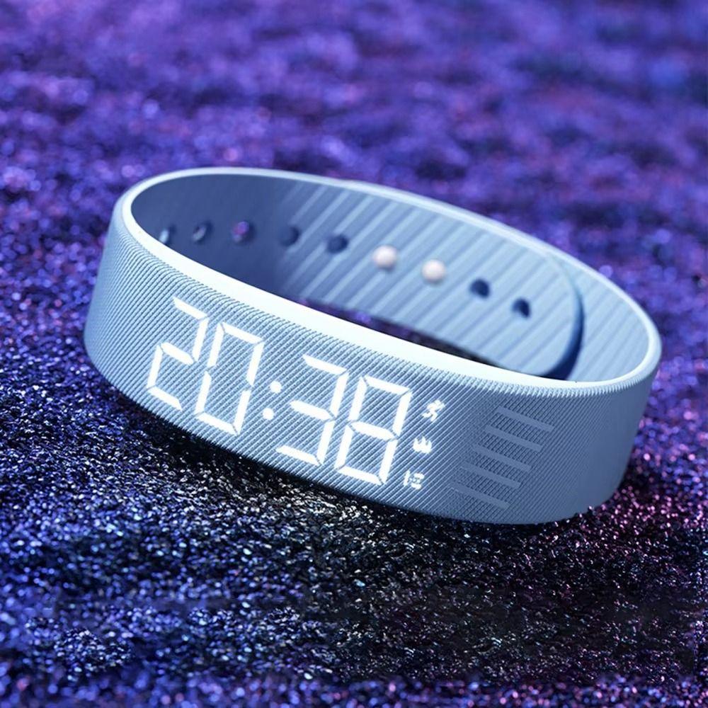 LED Digital Display Vibrating Alarm Wristband Digital Alarm Clock Watch Running Exercise
