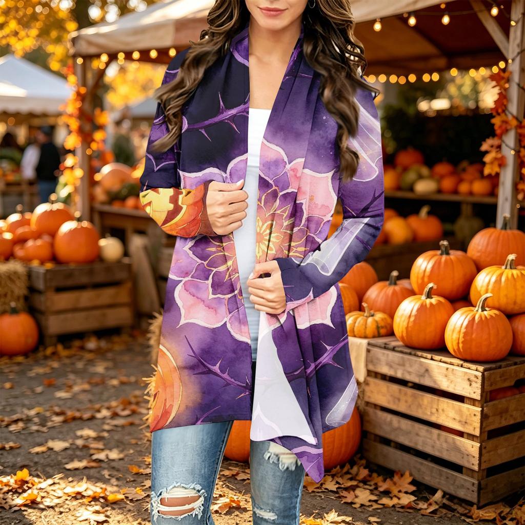Women's Long Sleeve Halloween Print Cardigan for Casual Everyday Wear