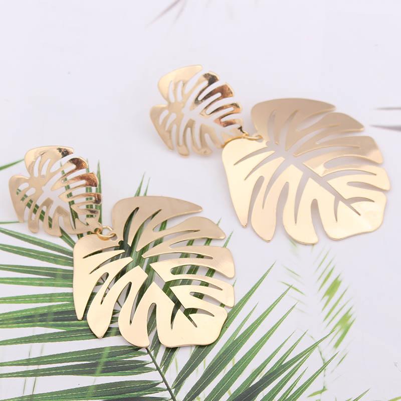 New Monstera Leaf Statement Dangle Earrings for Women Colorful Acrylic Metal Drop Earrings Exaggerated Ear Jewelry Pendientes