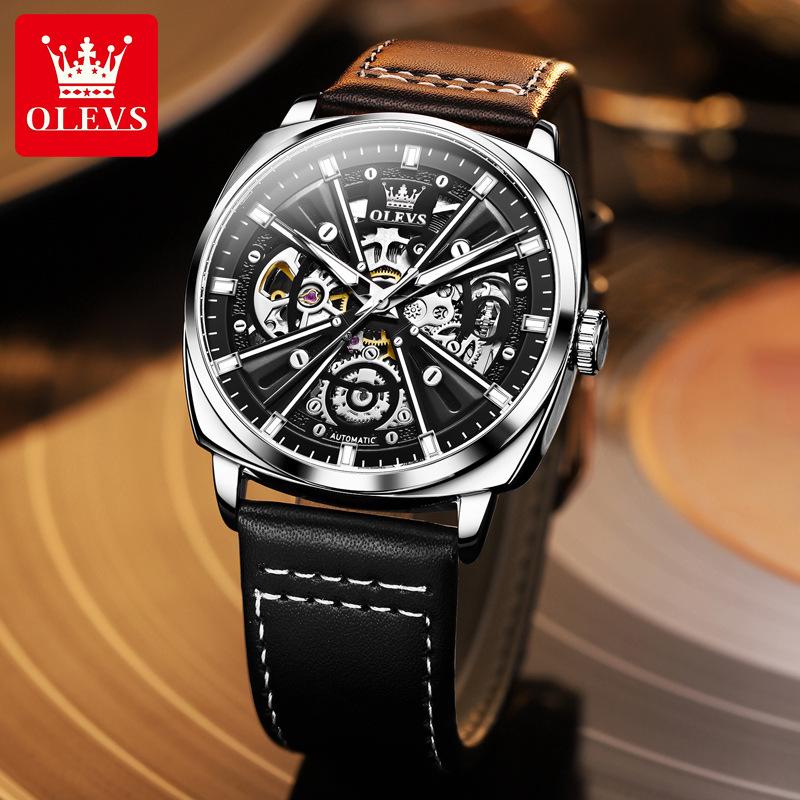 OLEVS Men's Mechanical Watch Tourbillon Hollow Dial Waterproof Watch