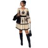 High-Waisted Long-Sleeve Round Neck Puff Sleeve Printed Dress for Women