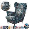 Bohemia Floral Style Wing Chair Cover Elastic Spandex Wing Back Sofa Covers Armchair Slipcover with Cushion Case for Living Room