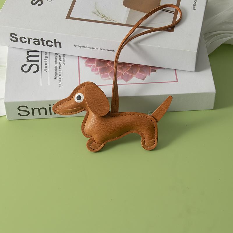 Cute Dachshund Bag Pendant PU Leather Puppy Dog Keychain Sweet Girls Women Bag Phone Pendant Trinket Car Key Ring Gift