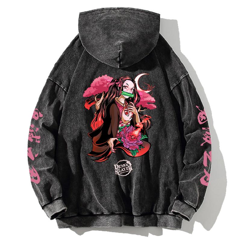 Kamado Nezuko Printed Hoodie Demon Slayer Sweatshirt Men Women Clothing Long Sleeve Streetwear Washed Cotton Hooded Pullover