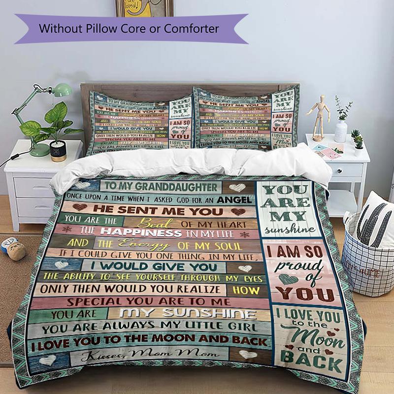 3pcs Granddaughter Love Quotes Duvet Cover Set, Cover For Bedroom Guest Room (1 Duvet Cover + 2 Pillowcase, Without Quilt),  yy250922157