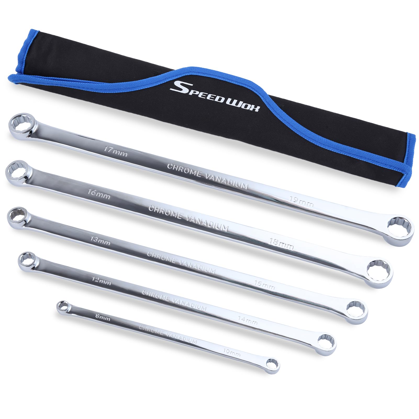 

SPEEDWOX Extra Long Wrench Extra Long Straight Wrench Extra Long Double Box End Wrench Long Wrench Mirror Metric Storage Bag Included 5-Piece Set,