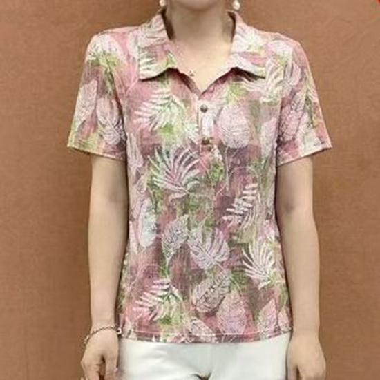 

Women s Fashionable Summer Lapel Shirt - Stylish, Slimming, Age-Reducing Top for Mom 5XL [For 145-160 lbs] рожевий