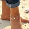 Beach Anklet Sexy Women Summer Fashion European and American Pearl 8-character Anklet Double Layer Printing Jewelry Beaded