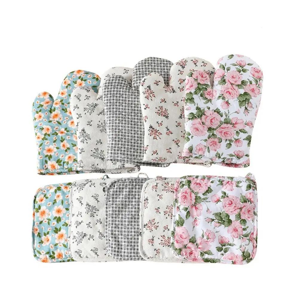 2Pcs Cotton Linen Microwave Oven Gloves Heat Resistant Anti-Scalding Oven Mitts and Pot Holders Heat Insulation Easy-To-Clean