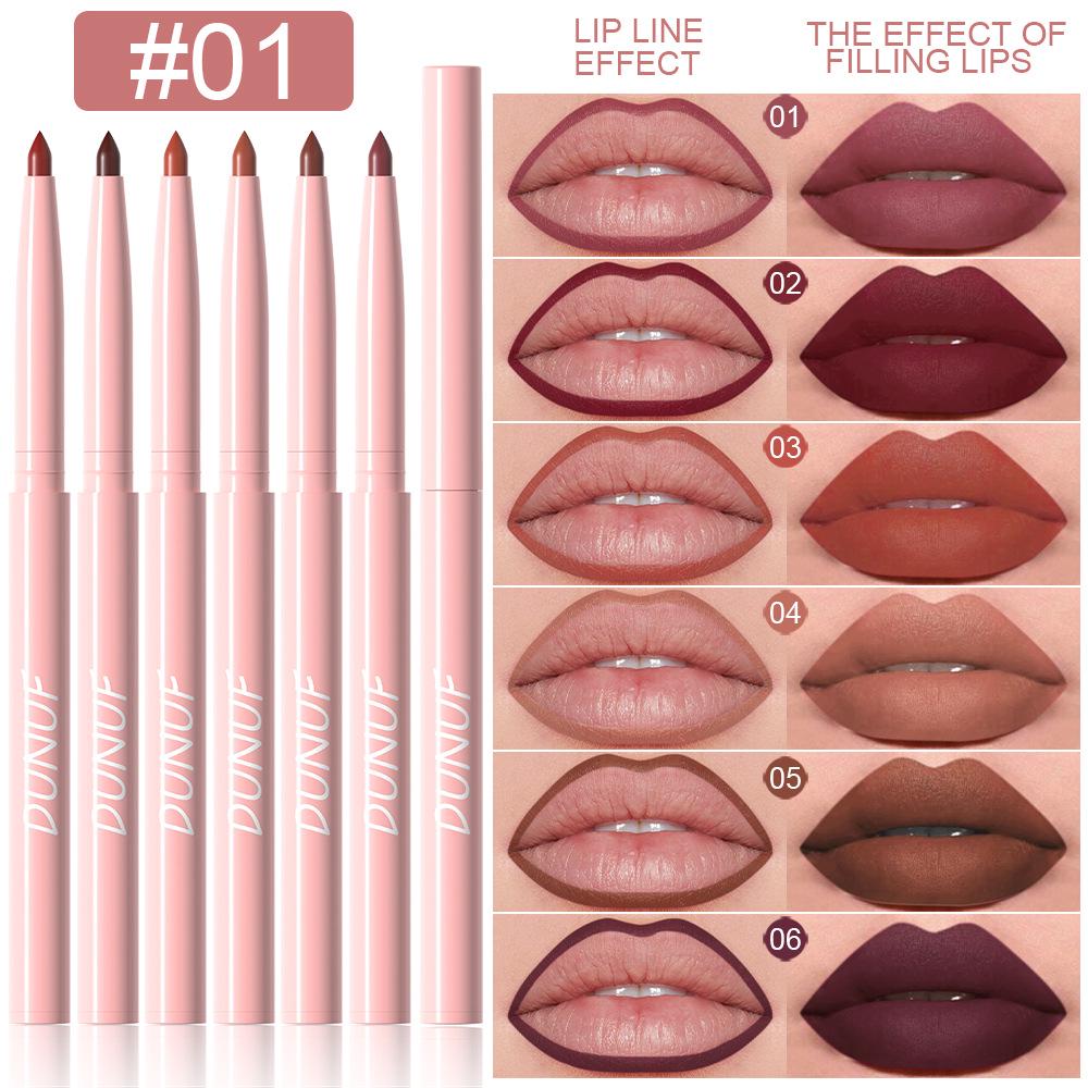 DUNUF 6-Piece Velvet Matte Lip Liner Set - Easy to Apply