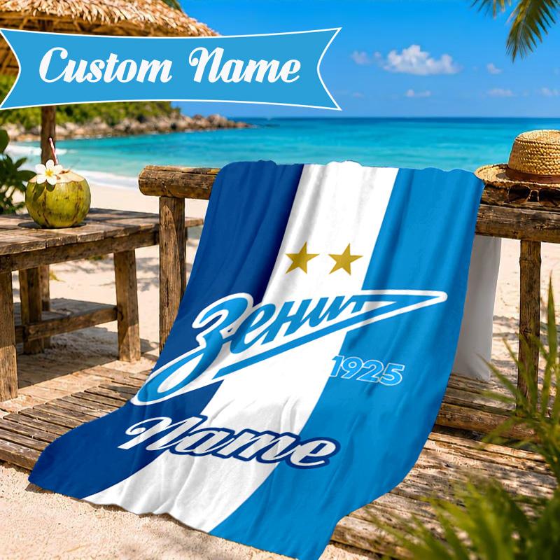 Custom Name Beach Towel Zenit FC Crest Microfiber Beach Towel, Lightweight for Summer Travel, Swimming Pool Fan Birthday Gift