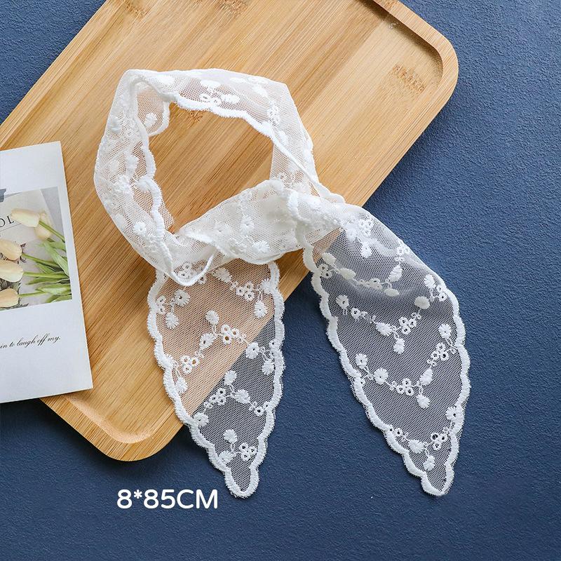 Sweet Flower Lace Neck Strap Dressing Decoration Korean Style Hair Band Neckerchief Transparent Long Ribbon Head Scarf